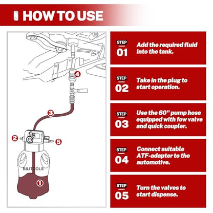 BILITOOLS 8L(2.1 gal) Transmission Fluid Pump Air Operated, 15 ATF Adapters
