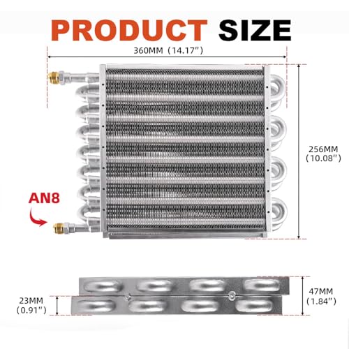 BARTOO 1/2" Transmission Cooler, Aluminium alloy 16 Pass Tube and Fin Universal Oil Cooler Kit Air Compressor Aftercooler (Sliver) - color: Sliver, size: 16 Pass