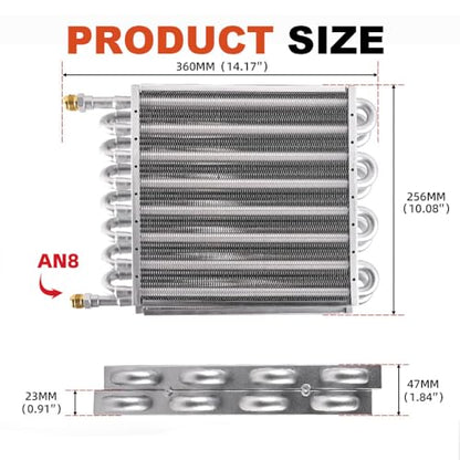 BARTOO 1/2" Transmission Cooler, Aluminium alloy 16 Pass Tube and Fin Universal Oil Cooler Kit Air Compressor Aftercooler (Sliver) - color: Sliver, size: 16 Pass