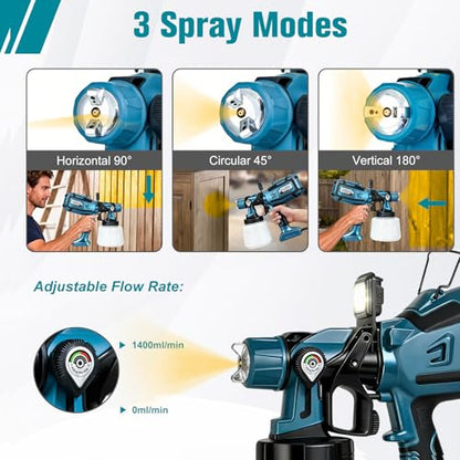 Paint Sprayer, 1250W Electric Paint Sprayer 6 Copper Nozzles 3 Patterns 47oz (1400ml) Large Capacity with LED Easy to Clean, Paint Sprayer for House Painting Furniture Walls Fence Cabinets DIY