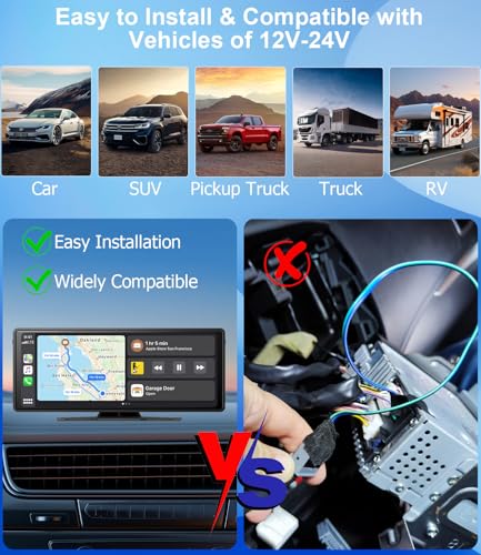 10" Wireless CarPlay Screen for Car Android Auto Portable Car Stereo Touch Screen AirPlay, Car Play, GPS Navigation, Bluetooth, Voice Control, Mirror Link