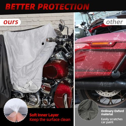 600D Motorcycle Cover, Heavy Duty Waterproof Motorcycle Covers Outdoor Storage with Lock-Holes Compatible with Harley Davidson, Honda, Suzuki, Yamaha (96"-XXL) - size: 96"-XXL