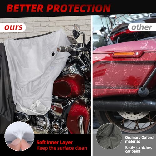 600D Motorcycle Cover, Heavy Duty Waterproof Motorcycle Covers Outdoor Storage with Lock-Holes Compatible with Harley Davidson, Honda, Suzuki, Yamaha (96"-XXL) - size: 96"-XXL