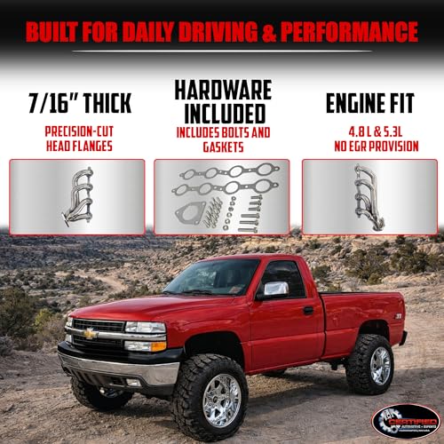 Stainless Steel Shorty Exhaust Headers 1999-2001 Silverado Sierra 1500, 2000-2001 Chevy Tahoe Yukon 4.8L 5.3L 3 Engines