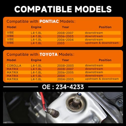 Downstream O2 Sensor Set | Direct Replacement for OE #234-4233 Compatible with Pontiac, for Toyota | Direct-Fit Downstream Sensor for 2003-2008 Models - size: 234-4233