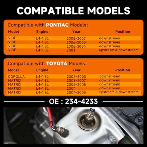 Downstream O2 Sensor Set | Direct Replacement for OE #234-4233 Compatible with Pontiac, for Toyota | Direct-Fit Downstream Sensor for 2003-2008 Models - size: 234-4233