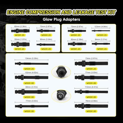 47 PCS Compression Tester Kit, Leak Down Tester Automotive Small Engine, Cylinder LeakdownTester Kit for Fixing Petrol & Diesel Engine Issues for Cars, Trucks and Motocycles