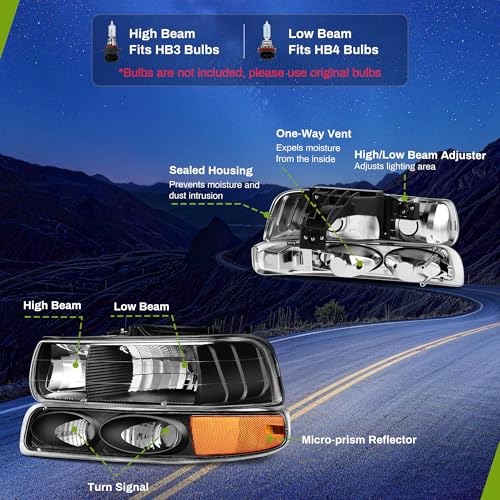 AUTOSAVER88 Headlight Assembly Compatible with 99-02 Chevy Silverado Black - color: Black