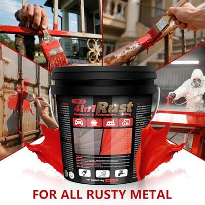 4-in-1 Rust Converter & Metal Primer, 141 Fl OZ Red Rust Inhibitor Paint for Metal, Remove & Convert Rust And Also Protect, Industrial Grade Water Based Rust Reformer, Heat Resistance & UV Resistant - size: Red-141 FL OZ