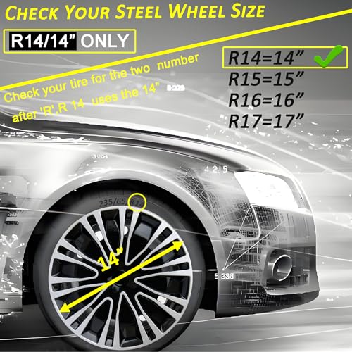 14 inch Hubcaps ABS Replacement for Steel Wheel（Non-Alloy） Snap-on Set of 4 - color: BK-Silver-Black, size: 14-inch