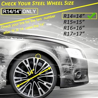 14 inch Hubcaps ABS Replacement for Steel Wheel（Non-Alloy） Snap-on Set of 4 - color: BK-Silver-Black, size: 14-inch