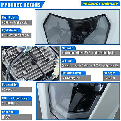 Headlight Head Lamp Light Fairing Mask Day Running Light For ATV Scooters Dirt Pit Bike Enduro (White+Blue DRL) - color: White Blue DRL