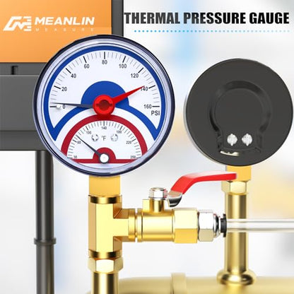 MEANLIN MEASURE 0-160Psi Thermal Pressure Gauge,0-250℉ 1/4" NPT 2.5" FACE DIAL, Boiler Temperature Pressure Gauge with Reset Pointer, with 1/2" NPT and 3/8" NPT Hex Bushing, Lower Mount - size: Lower Mount, style: Dry