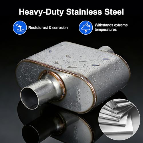 Performance Exhaust Muffler 3" Center In/Out Stainless 13” Length - size: 3" Center In/Out