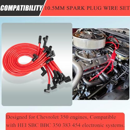 HOOTO High Performance 10.5mm Spark Plug Wires Set Fit for HEI BBC SBC 350 454 383 Electronic