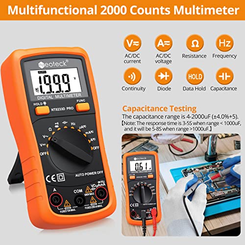 Neoteck Auto-Ranging Digital Multimeter with Backlit LCD,2000 Counts