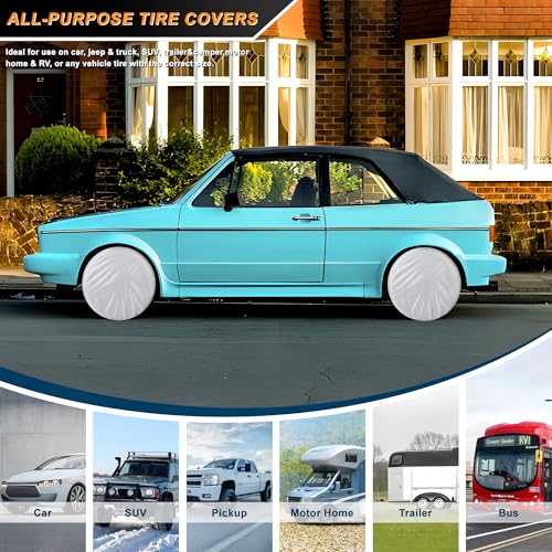 RV Tire Covers Set of 4 for All-Weather Heavy Duty Wheel Covers, Waterproof UV Sun Protector 420D Oxford for Trailer, Camper, Truck, Motorhome, SUV Universal Fits Diameters 36-39 inch - size: Fits Diameters 36-39 inch