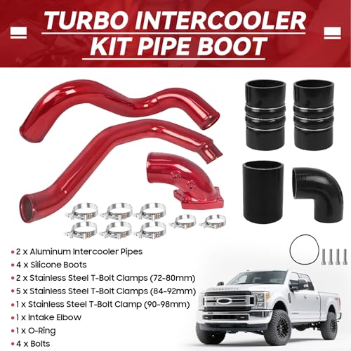 Turbo Intercooler kit Pipe Boot and Intake Elbow for 2003-2007 Ford F250 F350 F450 F550 Super Duty Intercooler Pipe Boot kit 6.0L Powerstroke Diesel-Red - color: Red