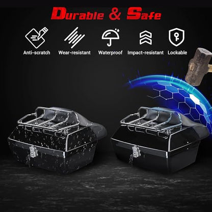 Yescom 48L Universal Motorcycle Tail Box Top Case Luggage with Top Rack & - size: 48L for Harley