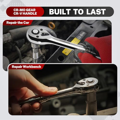 TOMMARS Ratchet Set 1/4" 3/8" 1/2" Drive Socket Wrench Mechanic Hand Tool - size: 1/4", 3/8", 1/2" Drive, style: Ratchet Set
