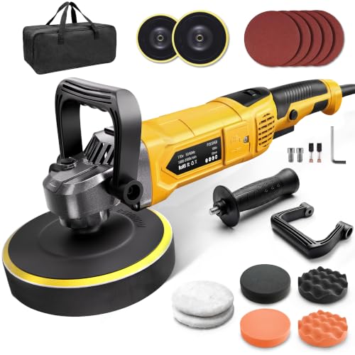 Buffer Polisher, 1600W Rotary Car Buffer, 6 Inch/7 Inch, Yellow - color: Yellow