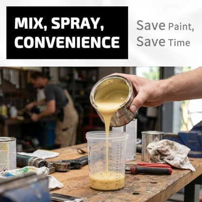 Disposable Paint Spray Gun Cup System Kit – 27oz (800ml) Automotive Paint Cup with 50 Disposable Liners and Lids, 1 Hard Cup with Retainer Ring & 10 Plugs, Mixing & Storage Cup for HVLP Paint Sprayers - size: 800ml/27oz