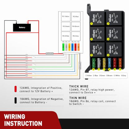Nilight 12V Fuse Relay Box 6 Relays 4pin 40A 6 Fuses Pre-Wired Block Kit - color: Pre-Wired Box 6 Relay 6 Fuse