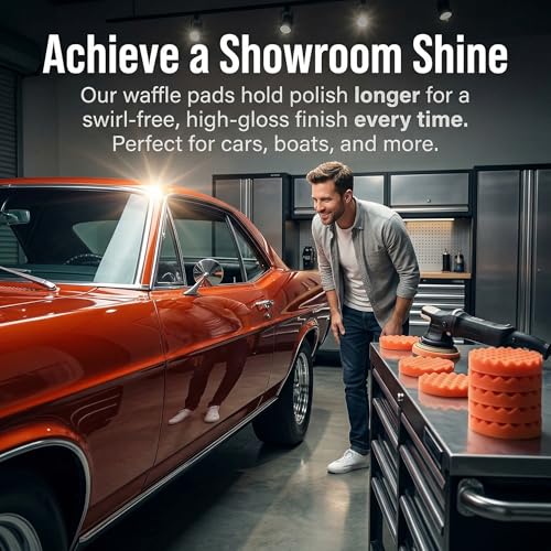 Fasmov 8 Pack 6" Buffing Polishing Pads Waffle Buffing Pads, Orange Microfiber Buffing Pads Cutting Polishing Pad, Foam Polish Pad for Car Buffer Polisher Compounding, Polishing and Waxing
