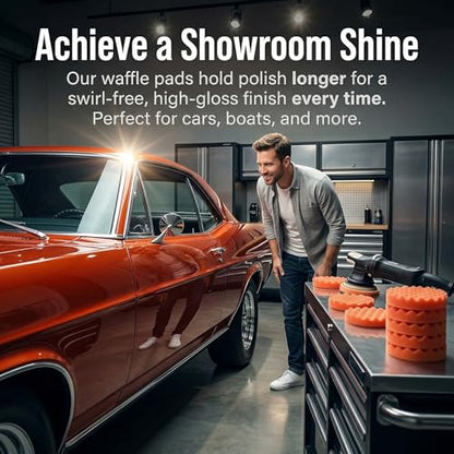 Fasmov 8 Pack 6" Buffing Polishing Pads Waffle Buffing Pads, Orange Microfiber Buffing Pads Cutting Polishing Pad, Foam Polish Pad for Car Buffer Polisher Compounding, Polishing and Waxing