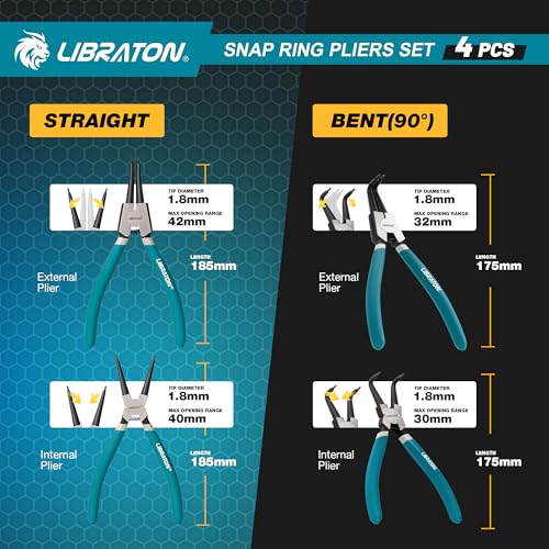 LIBRATON 7" Snap Ring Pliers Set, 4PCS Heavy Duty Retaining Ring Pliers