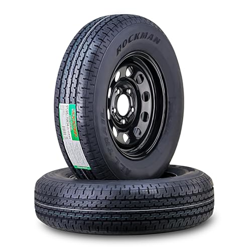 ROCKMAN Trailer Tire Wheel ST205/75R14 8-Ply D 105M 5X4.5 Black Mod Rim Pk2 - size: ST205/75R14 8PR /5x4.5
