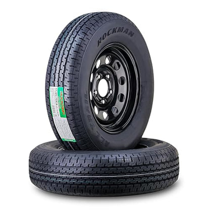 ROCKMAN Trailer Tire Wheel ST205/75R14 8-Ply D 105M 5X4.5 Black Mod Rim Pk2 - size: ST205/75R14 8PR /5x4.5