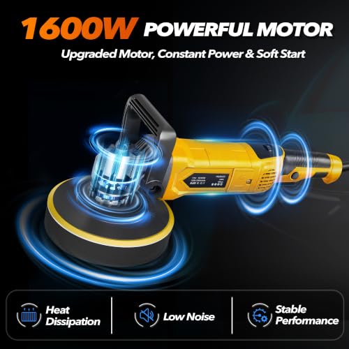Buffer Polisher, 1600W Rotary Car Buffer, 6 Inch/7 Inch, Yellow - color: Yellow