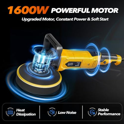 Buffer Polisher, 1600W Rotary Car Buffer, 6 Inch/7 Inch, Yellow - color: Yellow