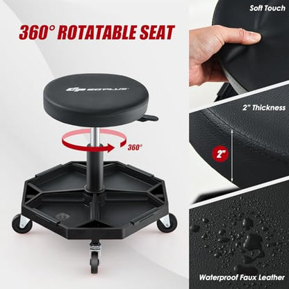 Goplus Mechanic Stool with Wheels, Magnetic Tool Tray, 330LBS Capacity - color: Black, size: Tool Tray