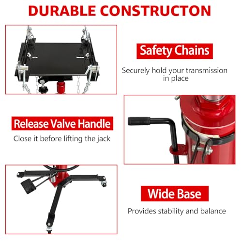 Transmission Jack,34"-68" High Lift,1660 Lbs Hydraulic Telescoping Transmission Jack,Single Stage Transmission Stand,0.75Ton Capacity with Foot Pedal,360° Swivel Wheel, Garage/Shop Lift Hoist