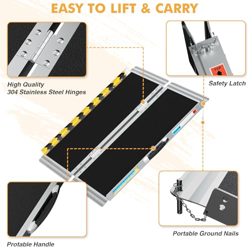 Portable Wheelchair Ramp 3FT, Aluminum Foldable Handicap Ramp, Weight Capacity 600 LBS,Ramps for Steps with Safety Latch Anti-Slip Threshold Ramp. - size: 3FT Using Height 3"-9"