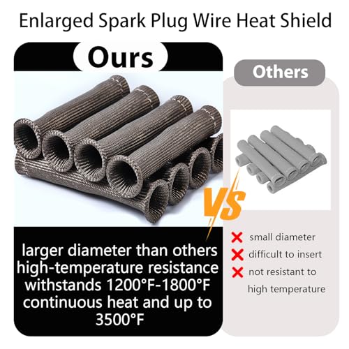 Titanium Spark Plug Wire Boots Heat Shield Sleeves 4000°F Heat Shield Cover Wrap for SBC BBC 350 454 LS1/LS2 Cars Trucks - color: Titanium
