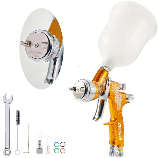 TE20 HVLP Air Spray Gun 1.3mm Nozzles, Car Paint Gun Sprayer,Forged Body, Anodised Finish，Paint Gun for Varnish and Top Coat, with Paint Sprayer Accessories (Gold) - style: Gold
