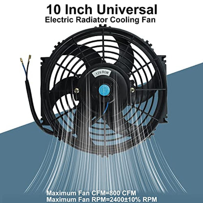 10" inch Slim Fan Push Pull Electric Radiator Cooling Fans 12V Mount Kit Unversal Black - color: Black, size: 10 Inch