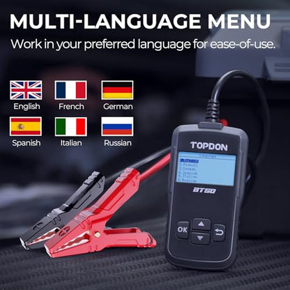 TOPDON BT50 Car Battery Tester, 12V, 100-2000 CCA Load Tester