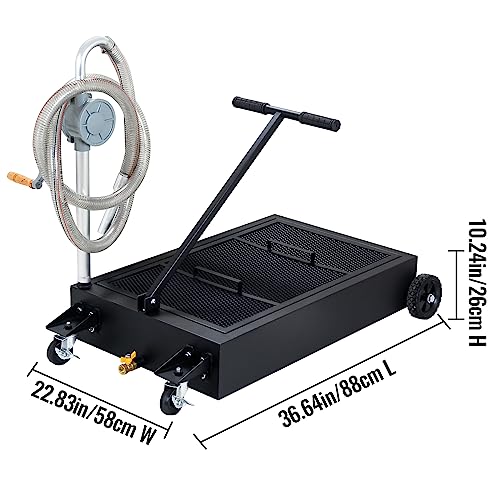 20 Gallon Oil Drain Pan Low Profile Oil Drain Tank Large Capacity Oil Change Pan with Foldable Hand, Pump, Hose, Swivel Casters Wheels Fit for Car, SUV, Trucks Oil Change Black - color: Black, size: 20 Gallon Manual Pump