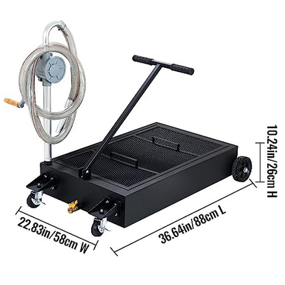 20 Gallon Oil Drain Pan Low Profile Oil Drain Tank Large Capacity Oil Change Pan with Foldable Hand, Pump, Hose, Swivel Casters Wheels Fit for Car, SUV, Trucks Oil Change Black - color: Black, size: 20 Gallon Manual Pump