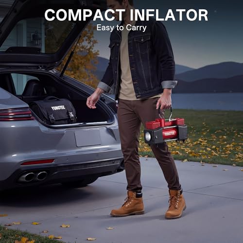 YUNGTEE Portable Tire Inflator, 12V 150 PSI Dual-Cylinder Air Compressor - color: Red