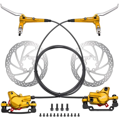 TOBWOLF Hydraulic Disc Brake Kit, Pre-Bled Dual Piston 160mm Rotors - color: Gold Hydraulic Disc Brake Set - Dual Piston
