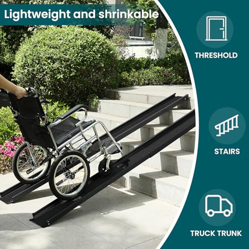 Wheelchair ramp 8FT, Lightweight, Retractable and Portable, can be Used for Wheelchair ramps, Comes with a Handbag-Black - size: 8FT