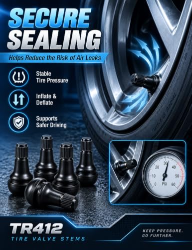 5 Pcs TR412 Black Short Tubeless Rubber Snap-in Tire Valve Stems