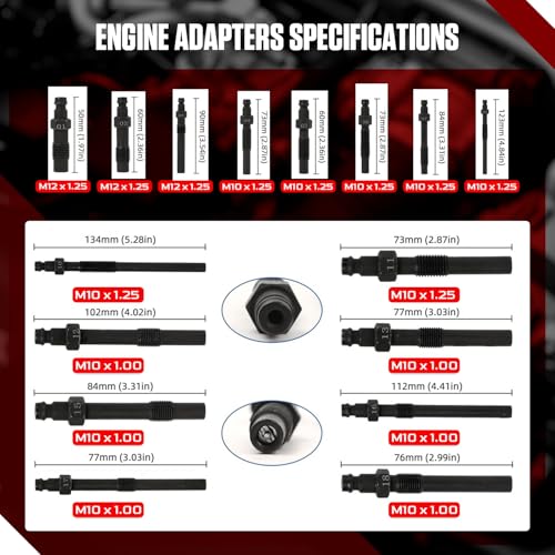 Petrol & Diesel Engine Compression and Leakage Test Kit – 47PCS Comprehensive Pressure Gauge Tool Set for Diagnosing Engine Issues Fits for Most Cars, Trucks and Motorcycles - color: Red