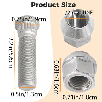 12Sets 1/2-20 Inch Wheel Stud with Nuts for Trailer Compatible with Lippert Axles 3500 lb, Compatible with Dexter Axles 4400 lb with 1/2"-20 UNF Thread Size, Wheel Studs - size: 12Sets