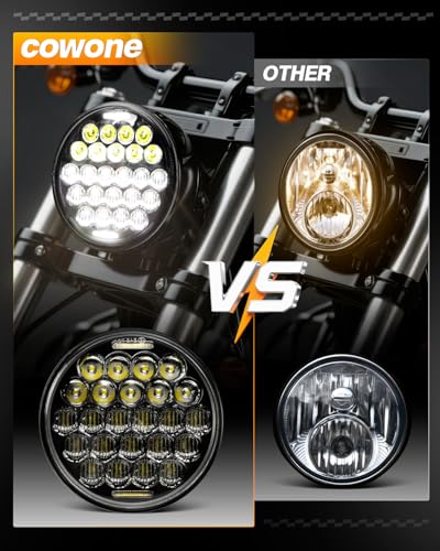 DOT Approved 5D 5-3/4 5.75" LED Headlight Compatible with Sportster Iron 883 Street BOB Low Rider Super Wide Headlamp Driving Lights Black